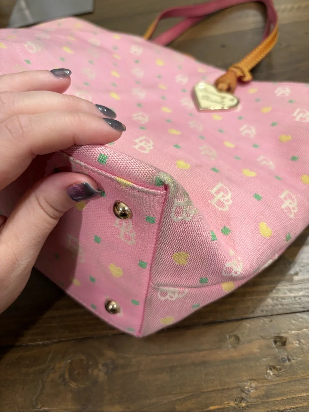 Dooney & Bourke Vintage Pink Logo Tote with Gold Heart Charm